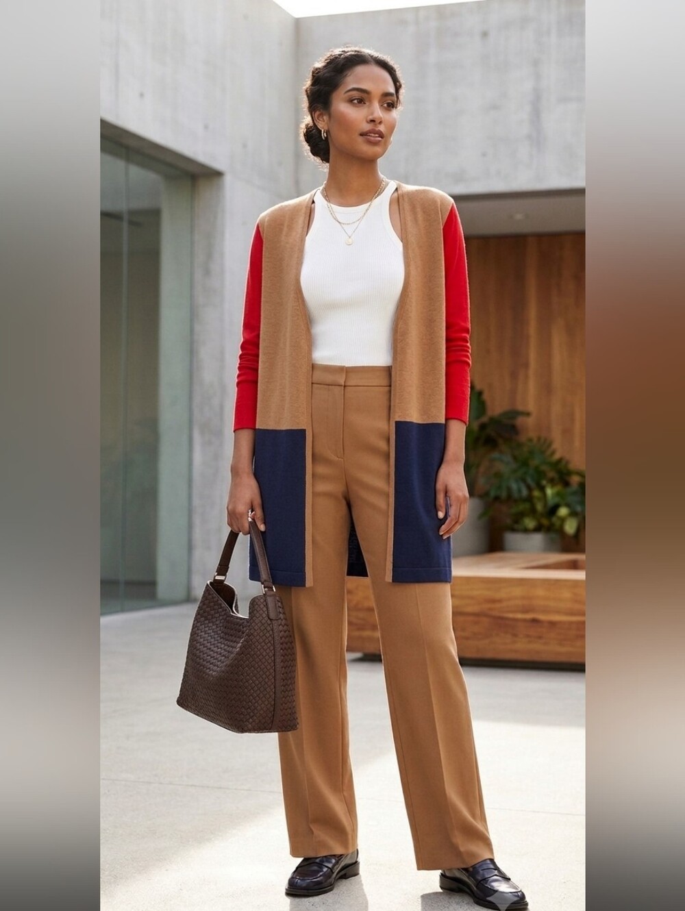 J.Crew Re‑Imagined Color Block Cotton Modern Refined Open Front Cardigan Size M